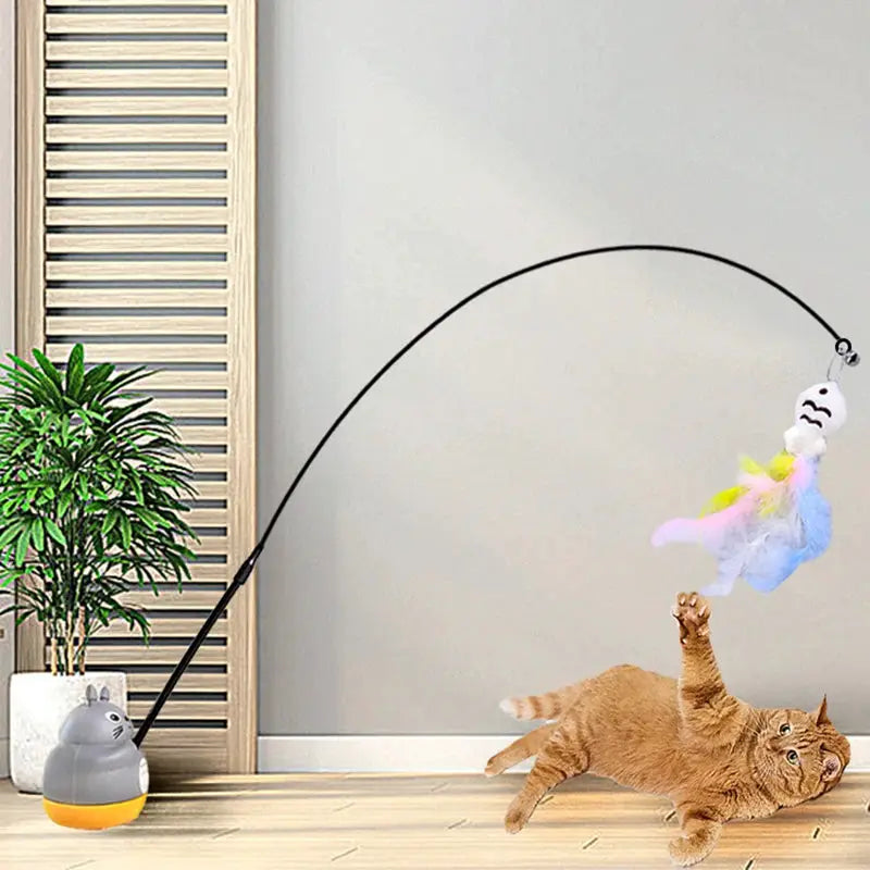 Interactive Cat Toy Feather Wand On Steel Wire Pole For Kitten Exercise And Mental Stimulation