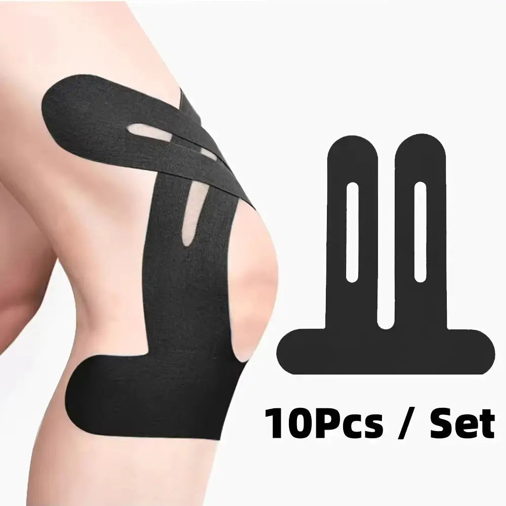 Kinesiology knee tape set, 10 pieces, black waterproof elastic breathable athletic tape for knee support