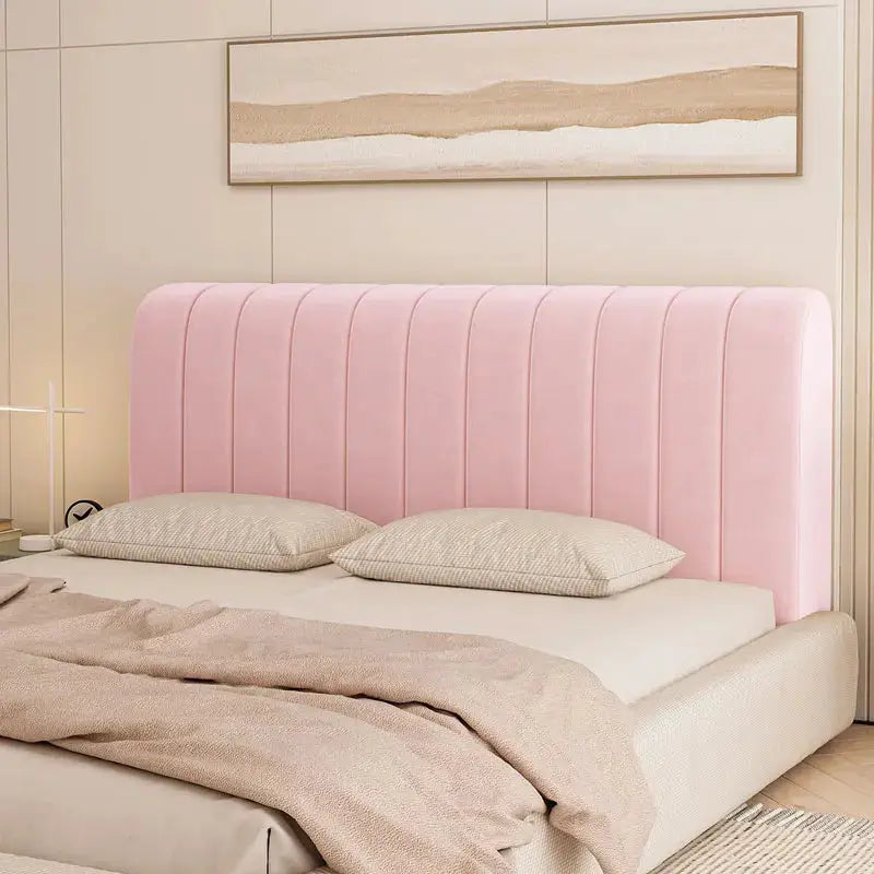 Headboard cover Queen Size pink velvet stretch slipcover for upholstered bed