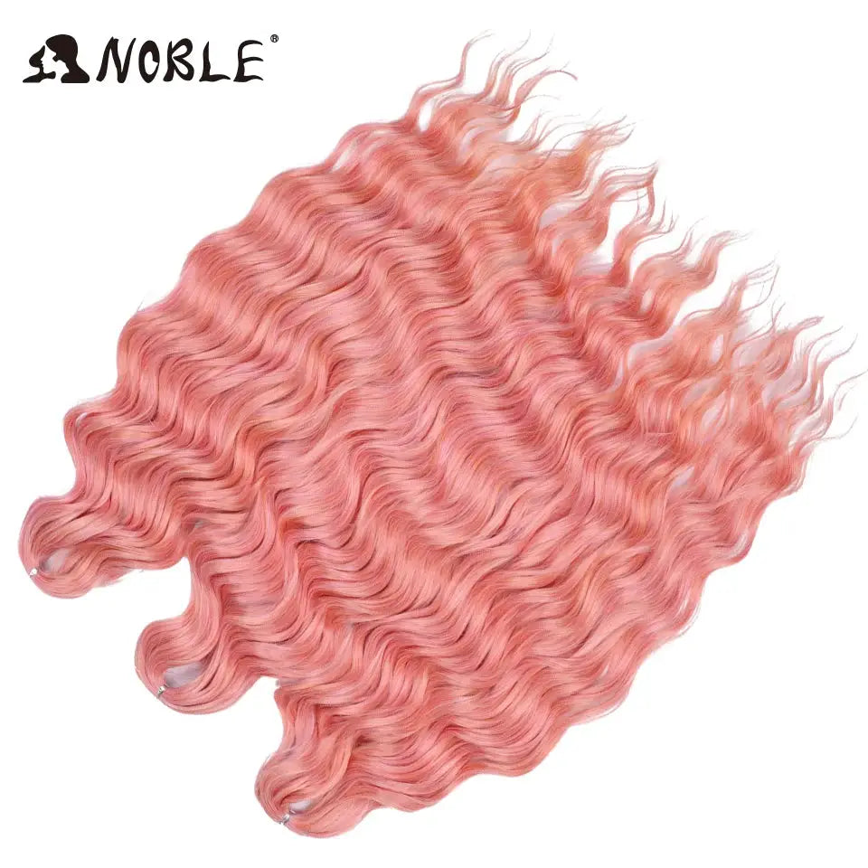 Noble synthetic loose deep-wave braiding hair, 24-inch, ombre pink-blonde, water-wave crochet style