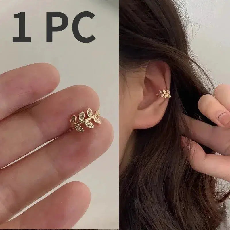 Cute Metal Leaf Earcuff Clip On Earring For Women And Girls No Piercing Cartilage Earring