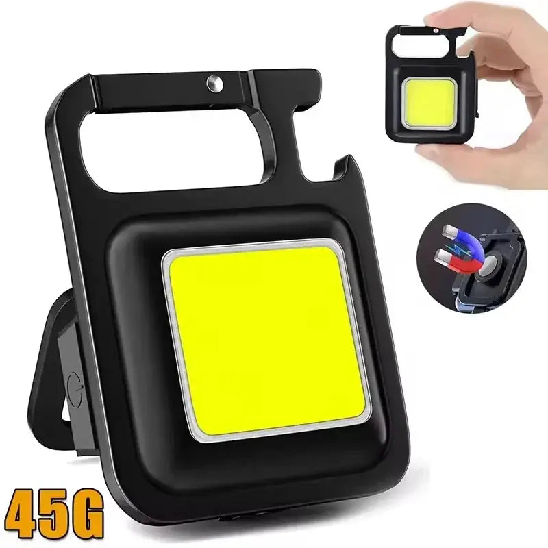 Mini USB rechargeable keychain flashlight by Simples Market with 90-degree foldable COB LED, black