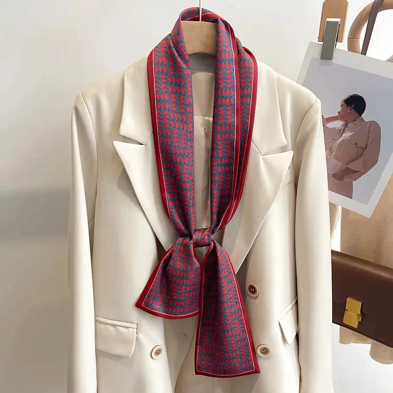 LuxeSilk Silk Feel Printed Design Scarf Versatile Long Narrow Silk Shawl For Fashionable Styles