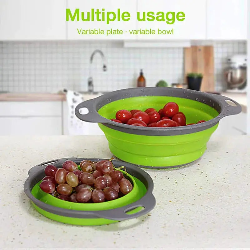 Silicone Collapsible Vegetable and Fruit Cleaning Basket Folding Drainage Colander Water Filter Net Kitchen Gadgets
