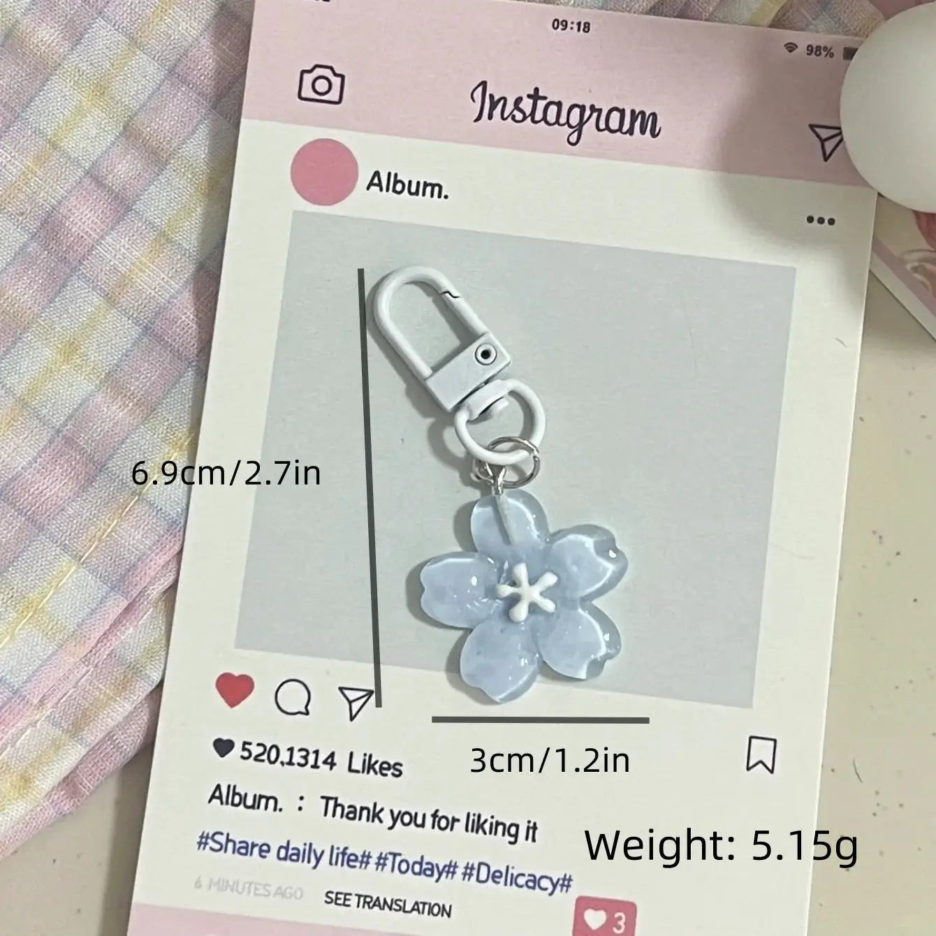 Simulated Sakura Resin Flower Pendant Keychain Cherry Blossom Translucent Accessory For Keys Bags