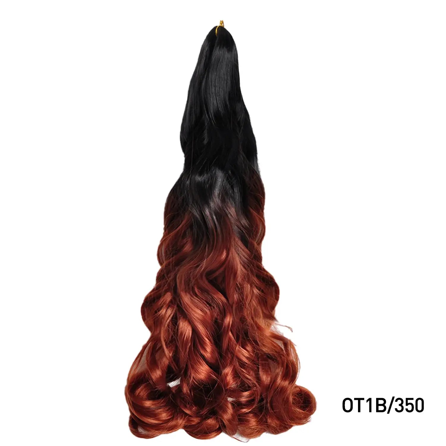 French Curls braiding hair extensions, 24-inch synthetic spiral curls in black-to-red ombre by Simples Market
