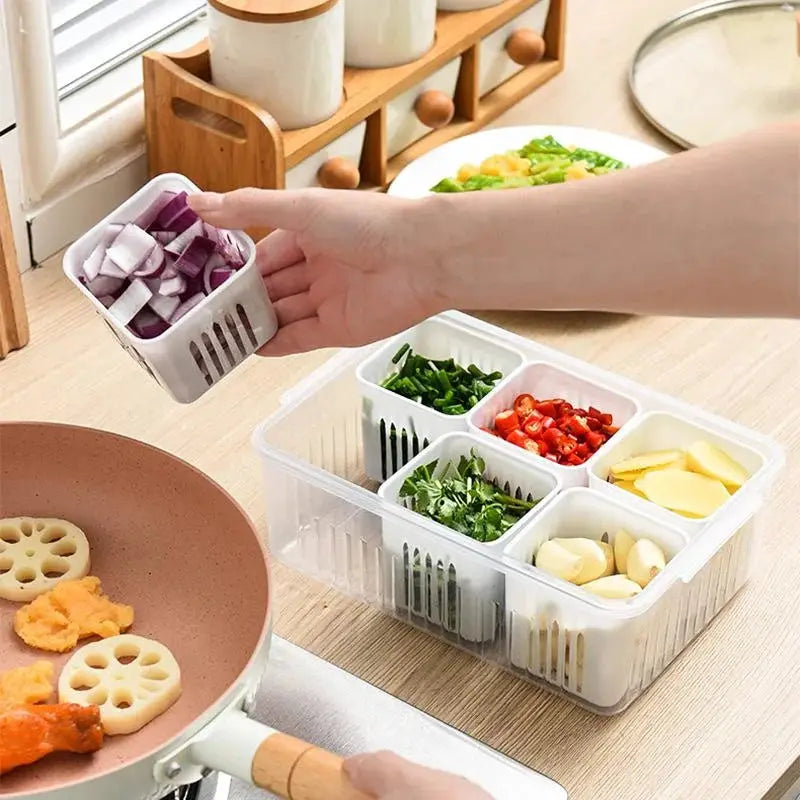 Refrigerator Drain Basket Fresh Keeping Box For Ginger Garlic Onion Pepper Storage And Fruits Vegetables Organizer