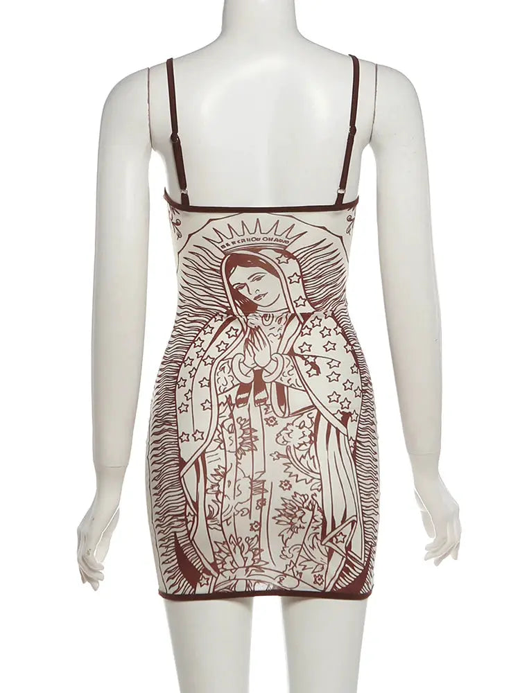 Nibber High Elasticity Art Print Sleeveless Bodycon Mini Dress Summer