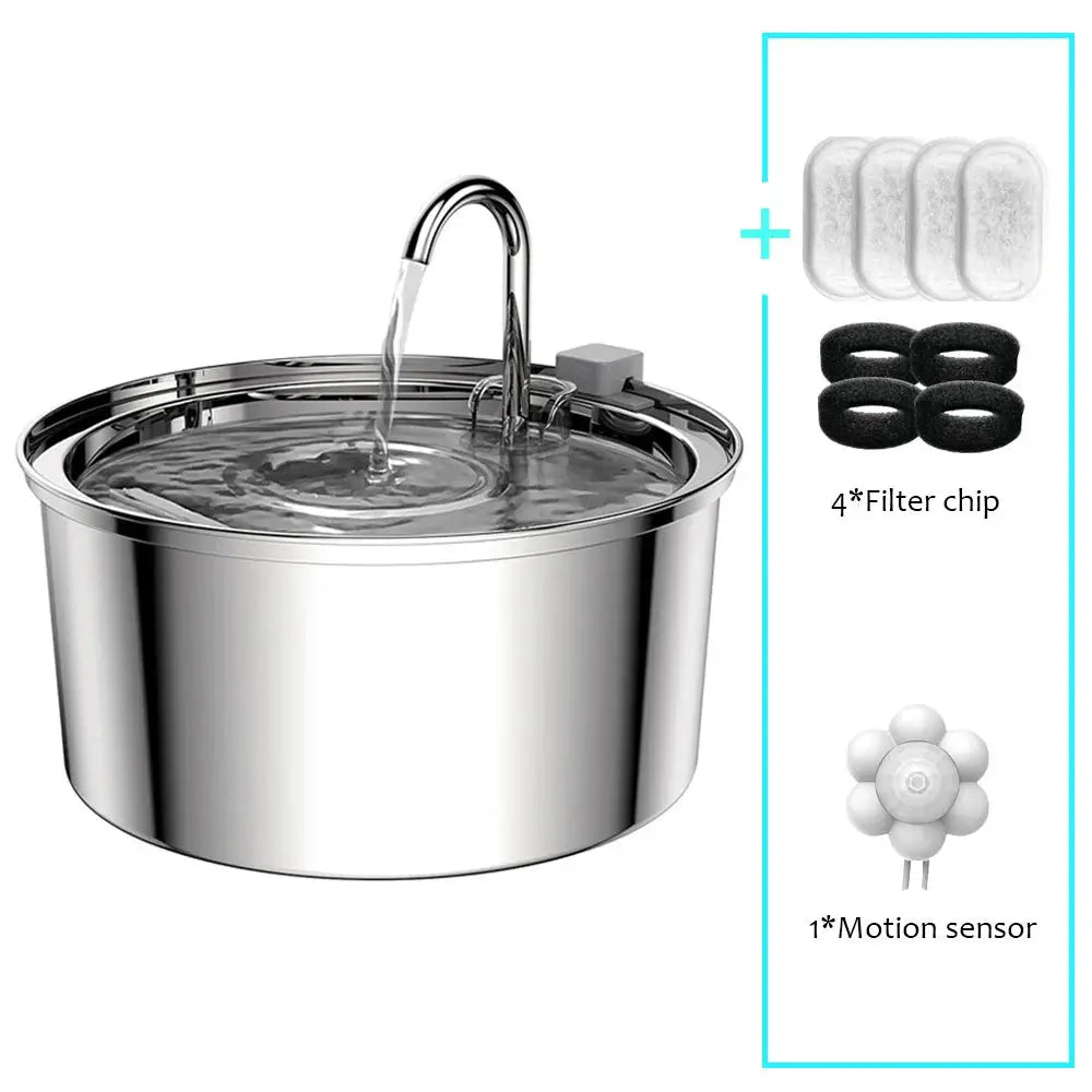 Stainless Steel Automatic Pet Water Fountain USB Quiet Filter Bowl