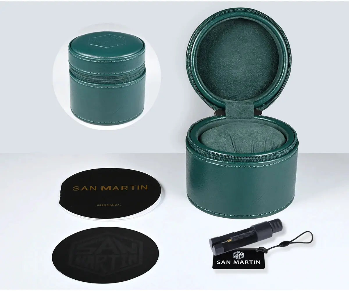 San Martin 40mm dive watch NH35 automatic, 200m, green leather-style presentation box with manuals
