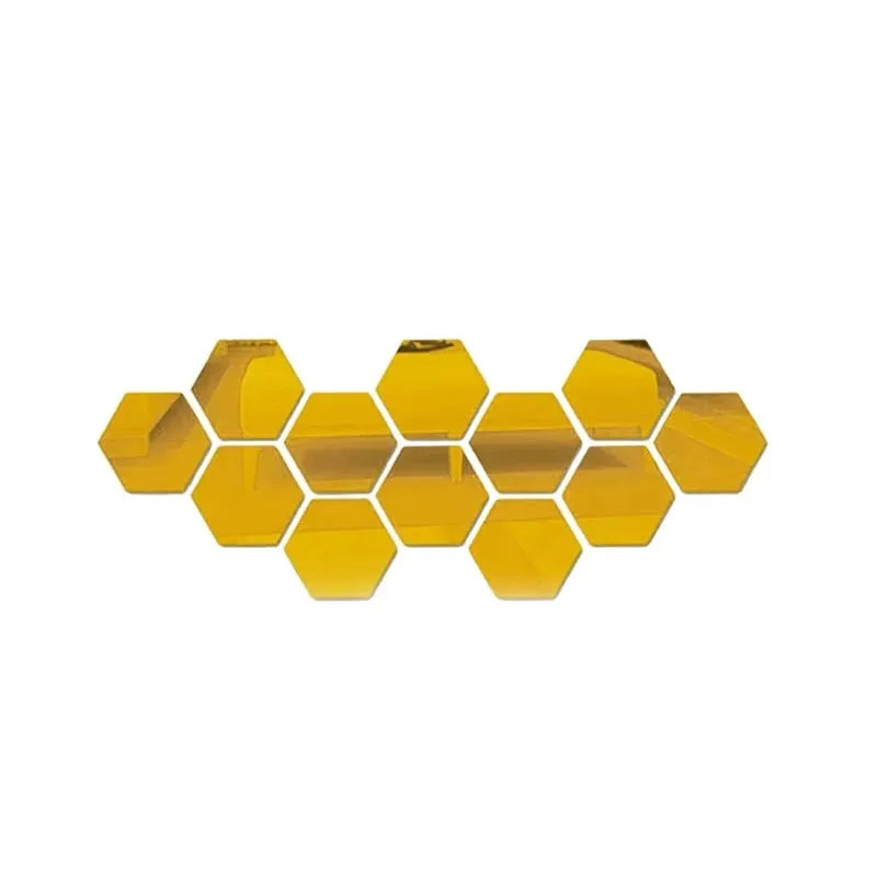 Hexagonal acrylic mirror wall stickers, gold hex tiles, 12pcs for home decor