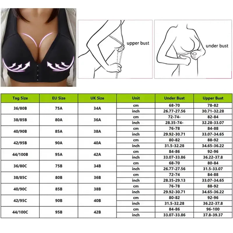 Push Up Front Button Bra by Simples Market in black with no steel ring and front-opening, full-support bralette.