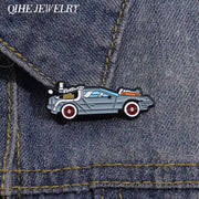 Retro Cartoon Sports Car Enamel Pin Inspired By Sci Fi Movies Vehicle Brooch For Jacket Lapel Bags Gift