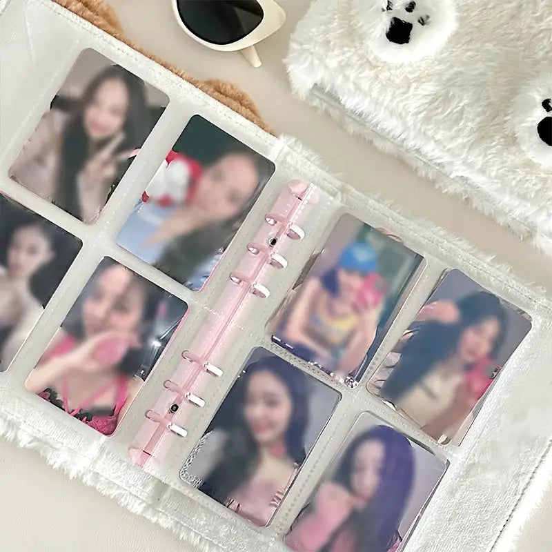 Bow Korea A6 photocard binder with pink rings and clear sleeves, Simples Market