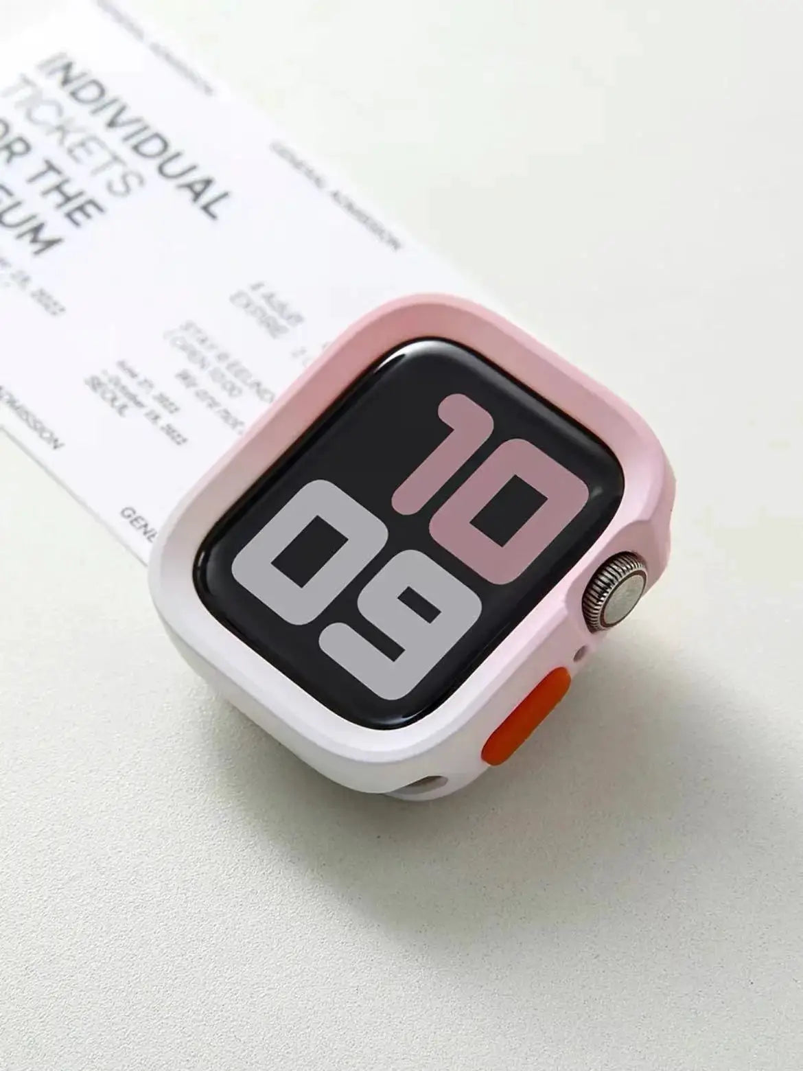 Simples Market bumper soft silicone Apple Watch case, pink and white, anti-drop protection