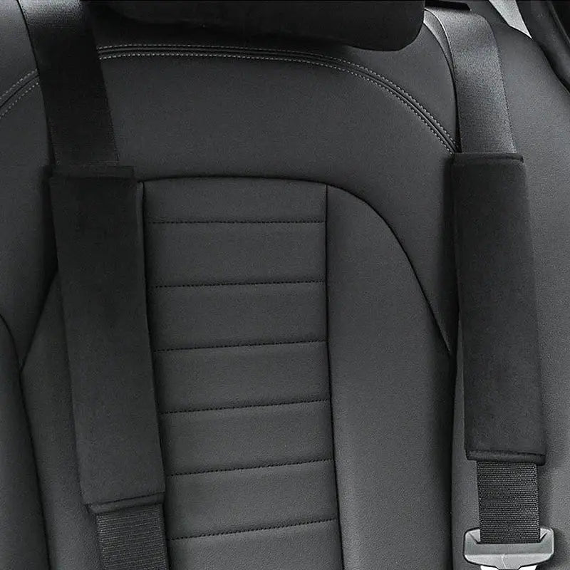 2pc seat belt shoulder pads for car, black fabric, Simples Market interior accessories
