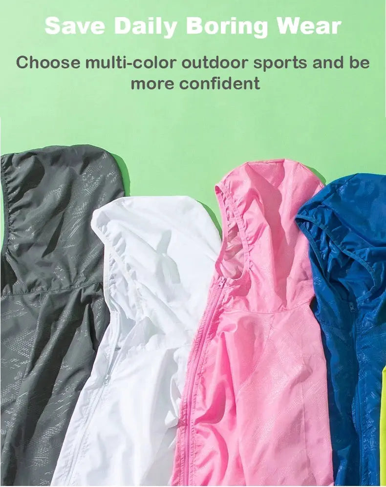 Simples Market JNLN unisex hiking jackets; set of five waterproof quick-dry windbreakers in black, white, pink, blue, green