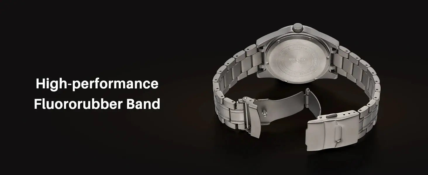 BERNY full titanium automatic men's watch with metal bracelet and deployment clasp, back view