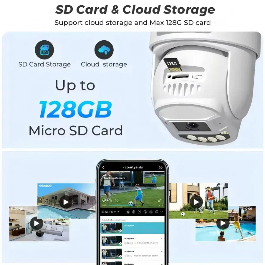 Simples Market 360° WiFi outdoor waterproof security camera with 128GB microSD and remote mobile monitoring