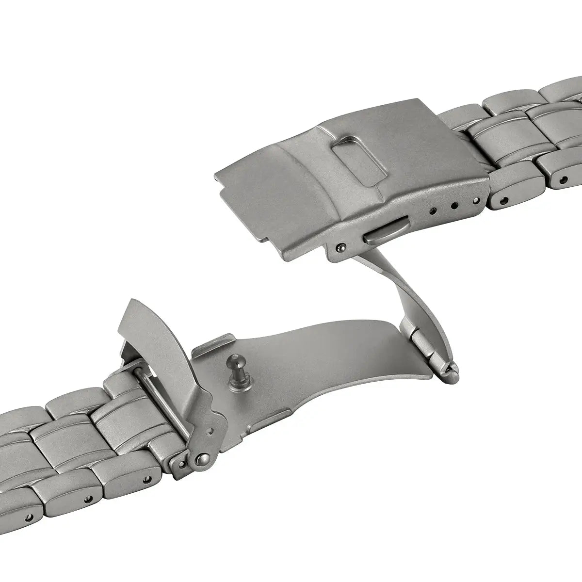 Full titanium watch bracelet, 20mm width, folding deployment clasp in silver tone