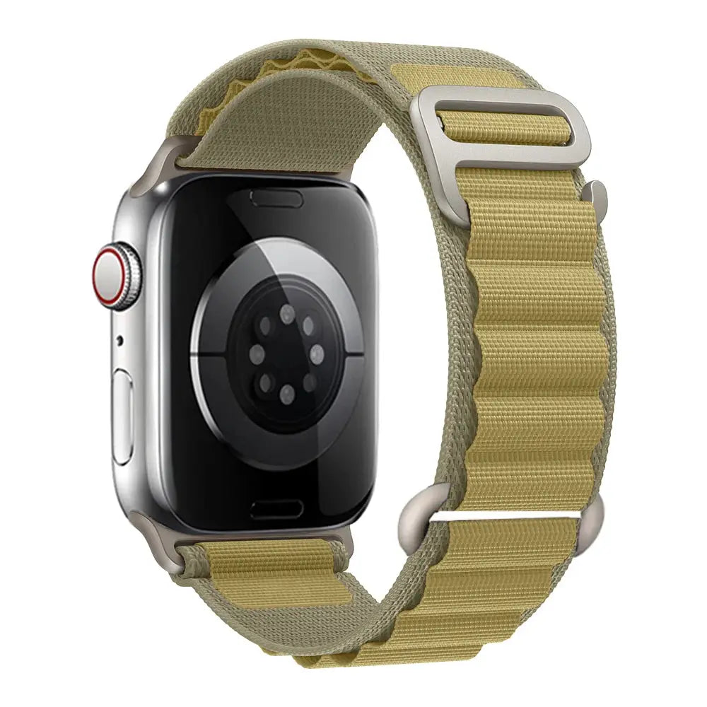 Apple Watch nylon strap by Simples Market; beige alpine bracelet style for 40–49mm watches