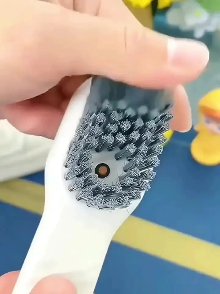 Shoes cleaning brush with white handle and round dense soft bristles