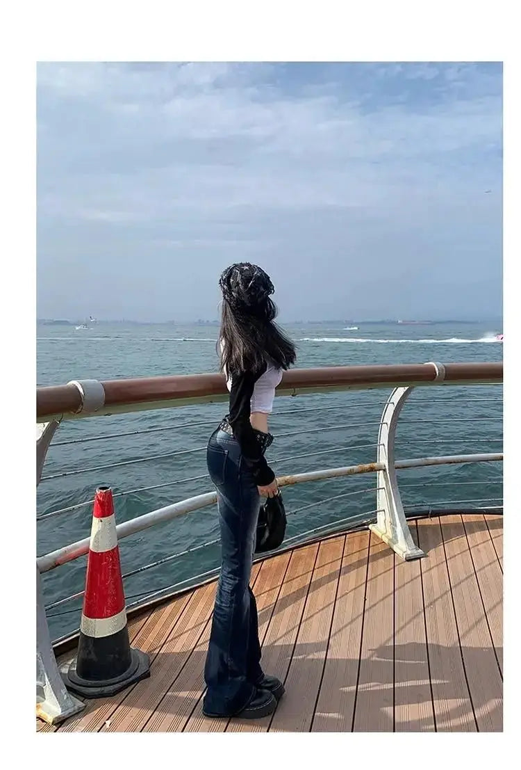 Y2K High Waist Slim Jeans Bootcut Flared Denim Trousers For Women