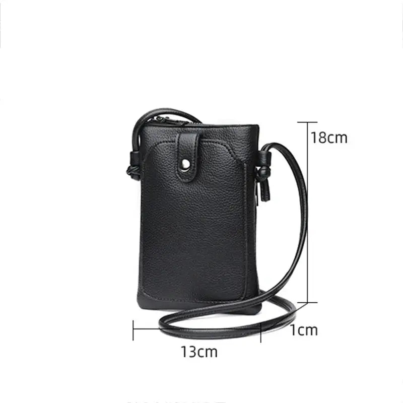 Simples Market PU leather diagonal cross bag, black mini phone wallet with double-buckle, 18x13x1 cm crossbody