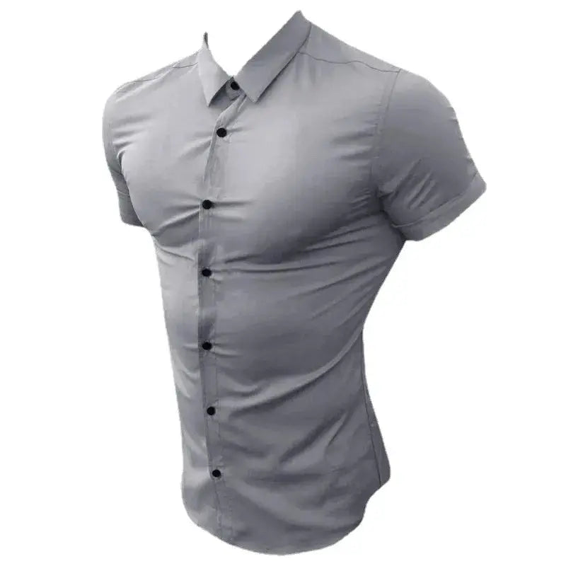 Simples Market men's gray slim-fit short-sleeve dress shirt