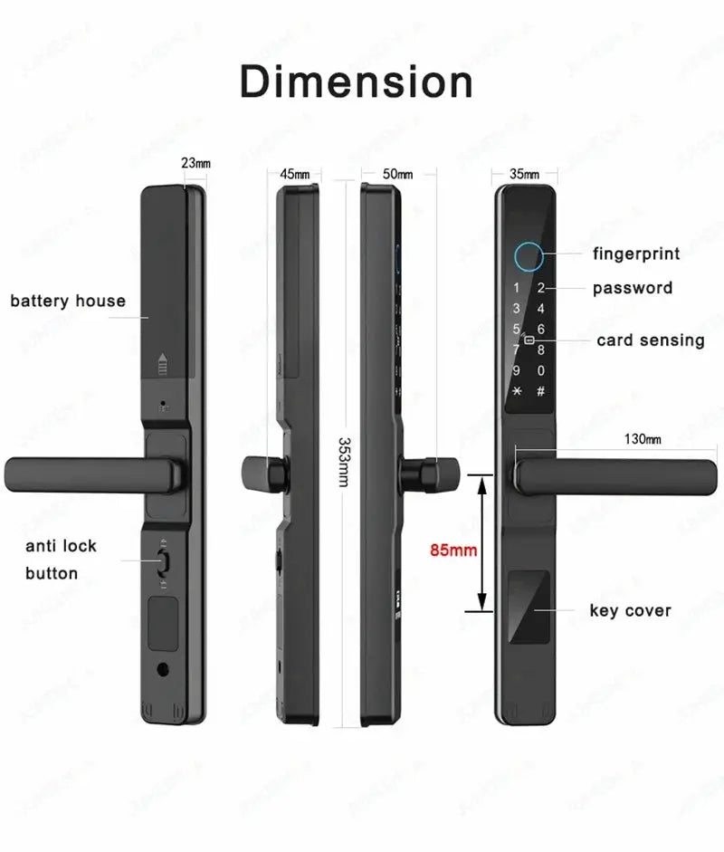 Waterproof sliding door smart lock by Simples Market with fingerprint, keypad, RFID card access