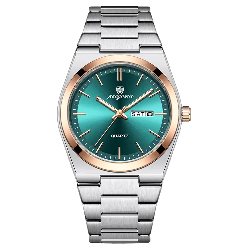 PAAZOMU Mens Quartz Watch Stainless Steel Waterproof Luminous Chronograph Date Multifunction Wristwatch