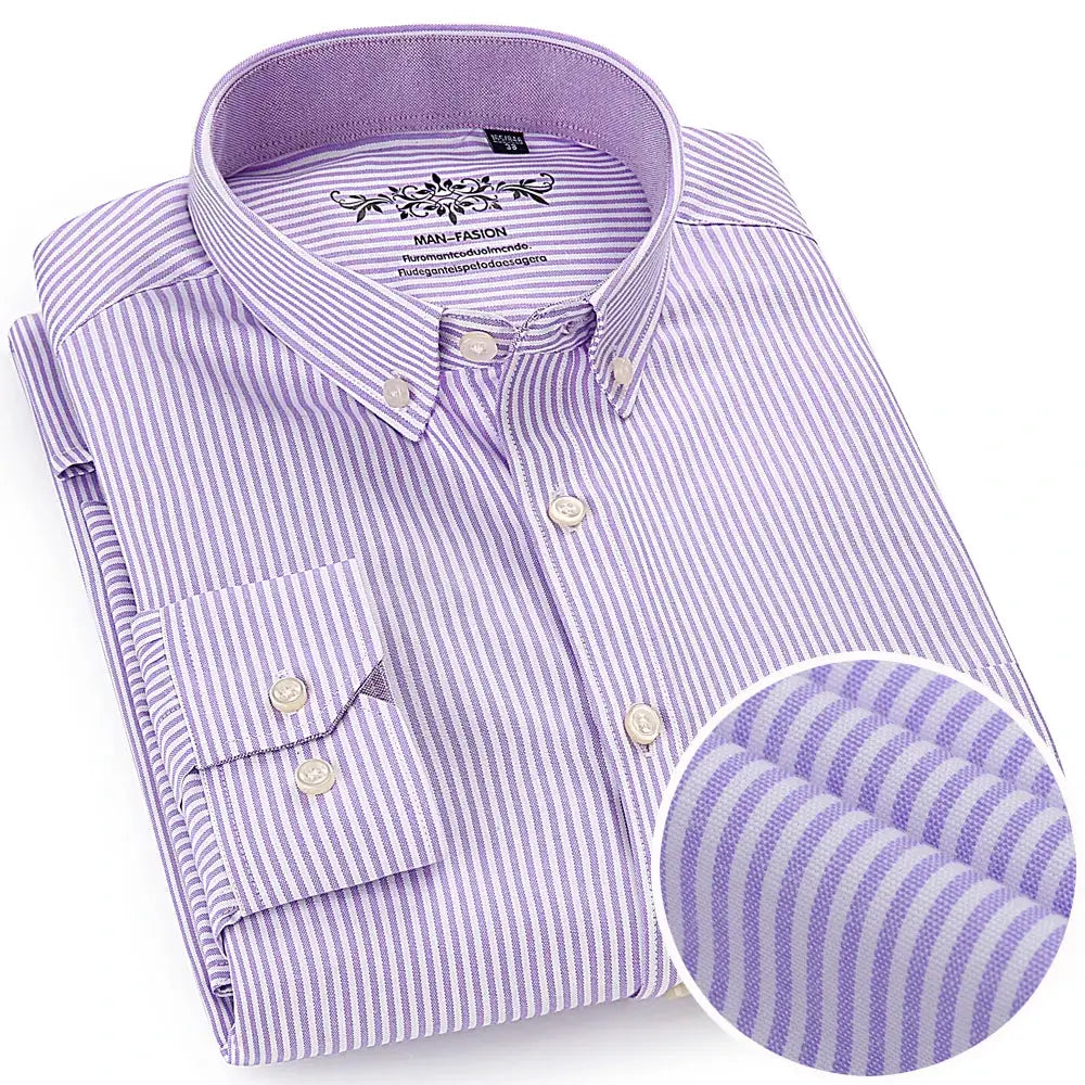 Men's purple striped oxford shirt, regular-fit long sleeve, button-down with single patch pocket