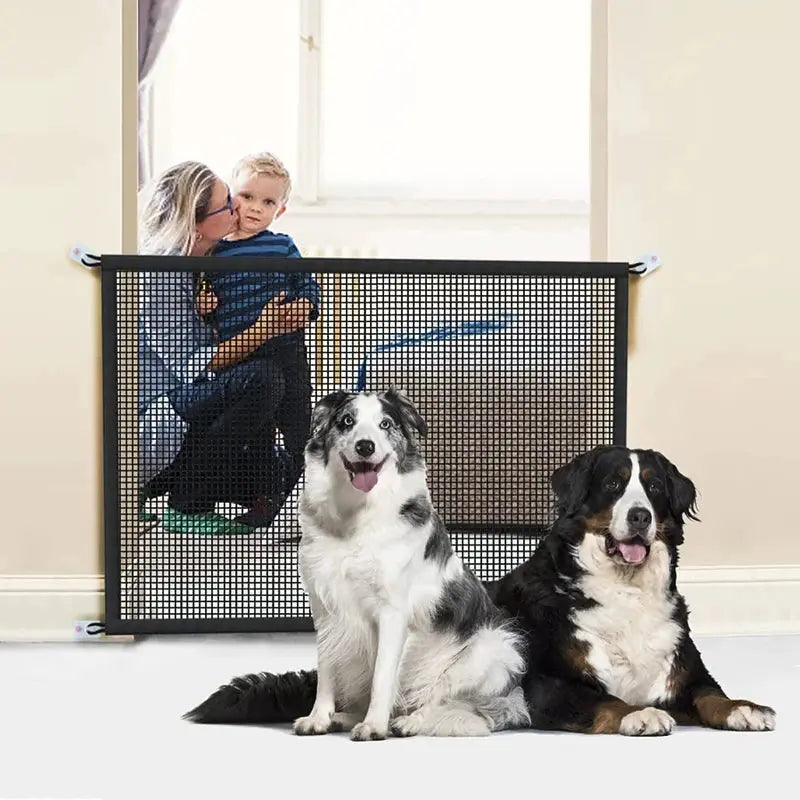 Foldable Breathable Mesh Dog Barrier Fence With 4 Hooks For Stairs And Rooms Safe Playpen