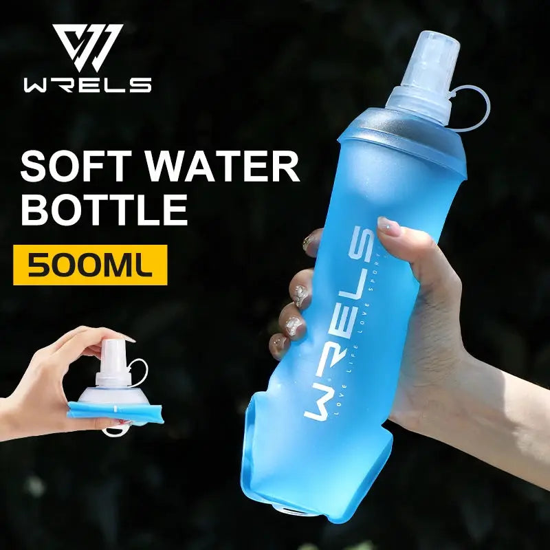 WRELS blue soft folding water bottle, 500ml TPU with white cap
