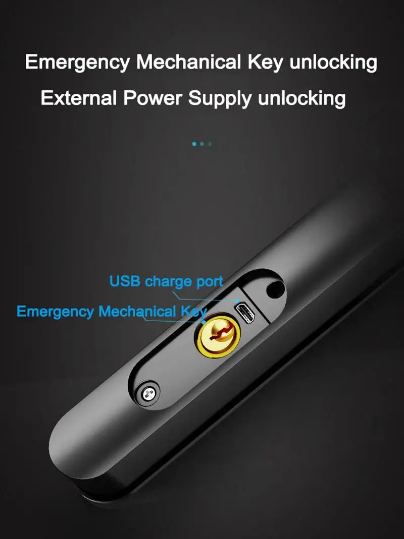 Simples Market Slim 2.8cm waterproof sliding door smart lock with emergency mechanical key and USB charge port