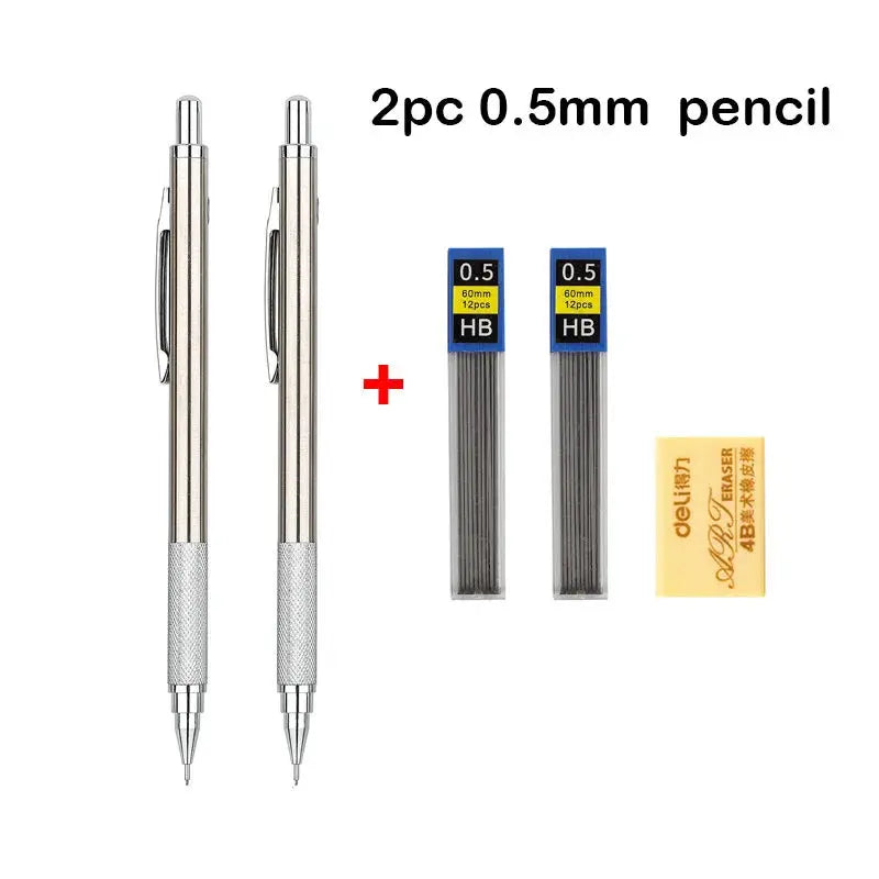 Simples Market metal mechanical pencil set with 2 pencils and two 0.5mm HB lead refills