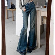 Women High Waist Vintage Flare Jeans Bell Bottom Denim Trousers