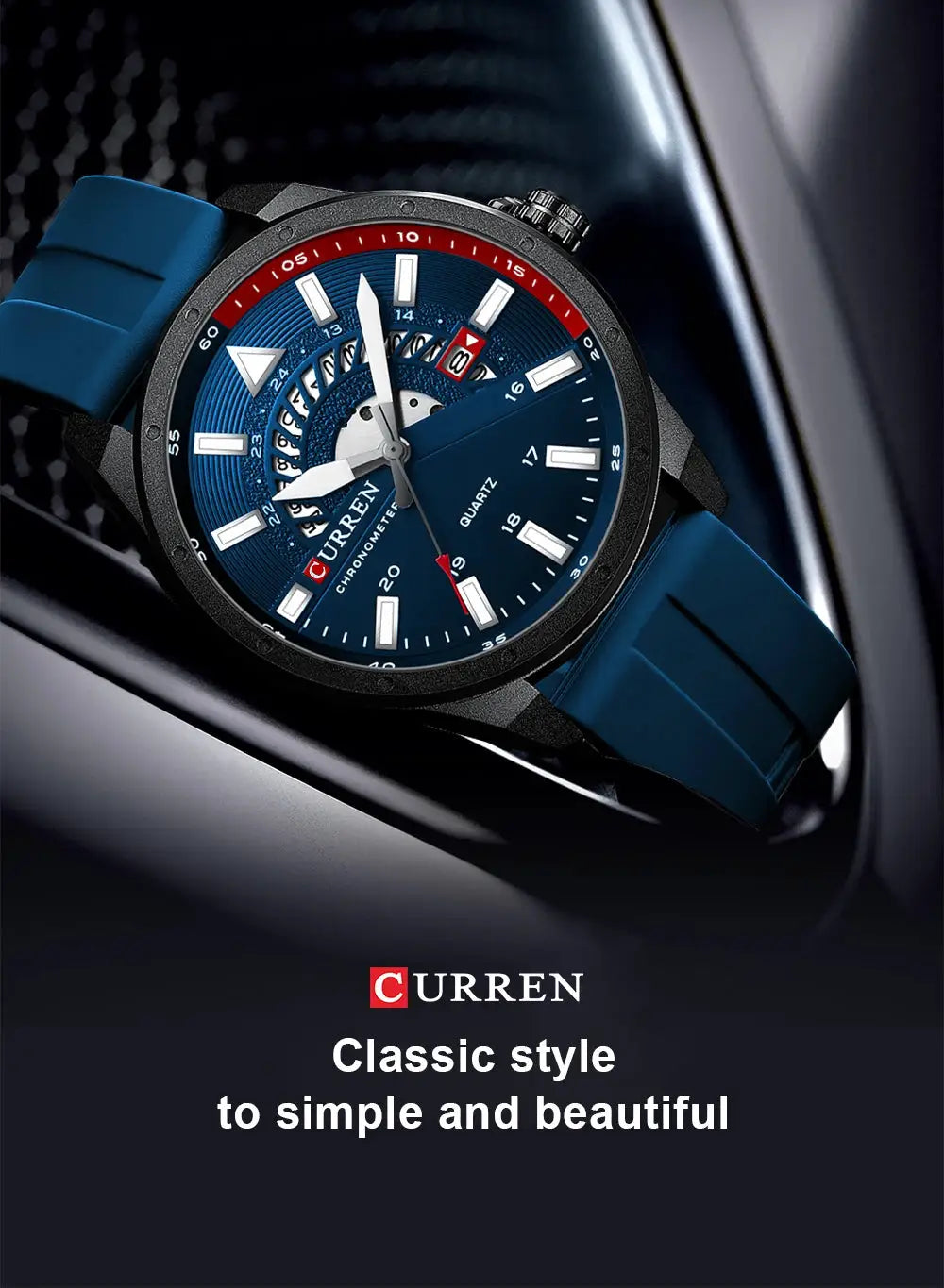 Curren men’s silicone sport watch with blue dial and blue strap, date display