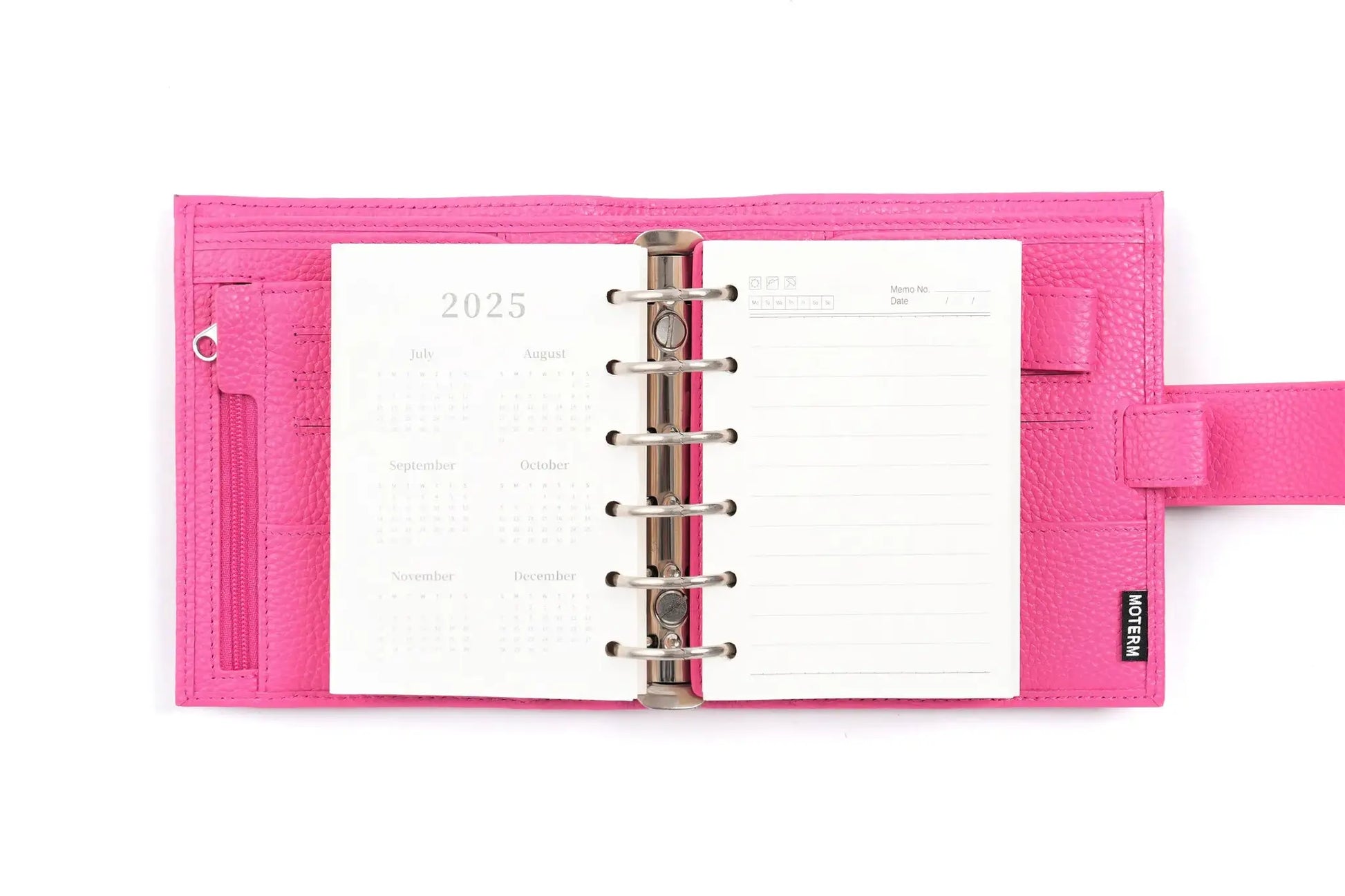 Moterm Luxe 2.0 pocket-size planner in pink pebble-grain leather with 30mm rings