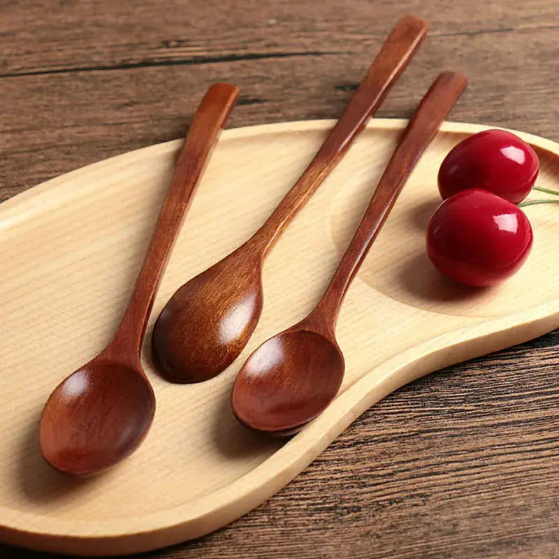 Two Piece Wooden Spoon Tableware Set Natural Phoebe Wood Kitchen Utensils For Cooking And Serving Soup Tea Dessert