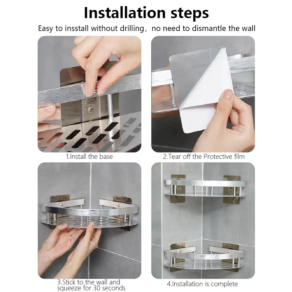 Bathroom corner shower shelf by Simples Market; aluminum wall-mounted, no-drill storage rack.