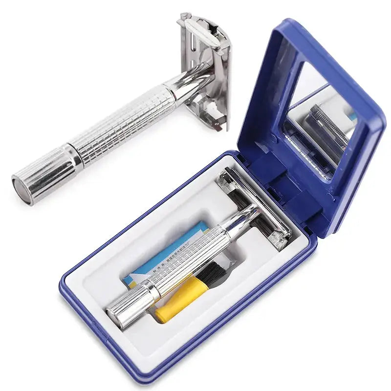 IronCrest Men Folding Razor Kit Stainless Steel Shaving Knife With 10 Replacement Blades For A Precise Close Shave