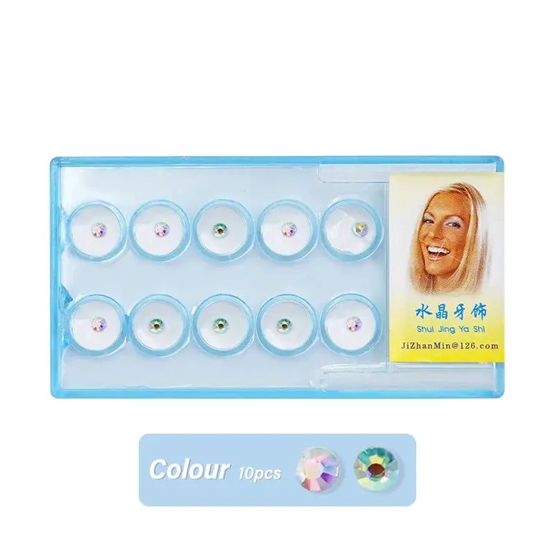 10pcs dental diamond crystal tooth gems set by Simples Market in a blue case with colorful stones
