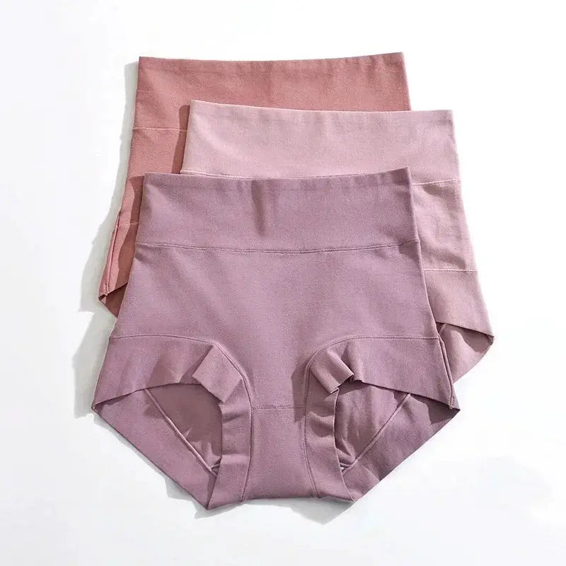 High-rise cotton panties set (60s) for women; three plus-size briefs in mauve pink tones