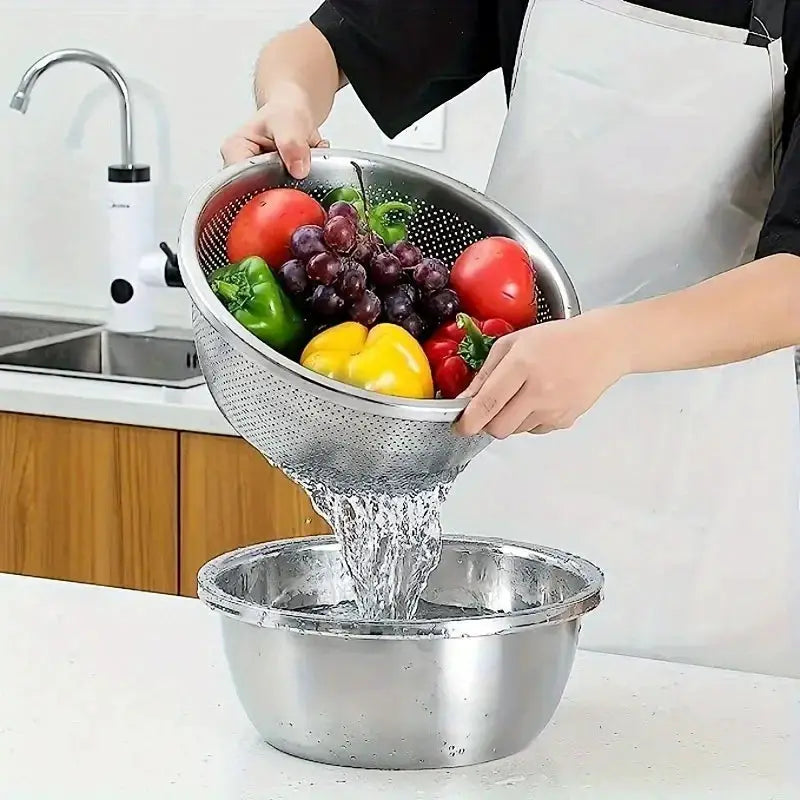 KitchenCraft Stainless Steel Colander Set Two Piece Heavy Duty Strainer For Vegetables Fruits And Pasta