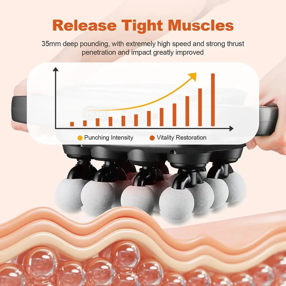 16-head fascia gun massage device by Simples Market, black body with grey spherical heads