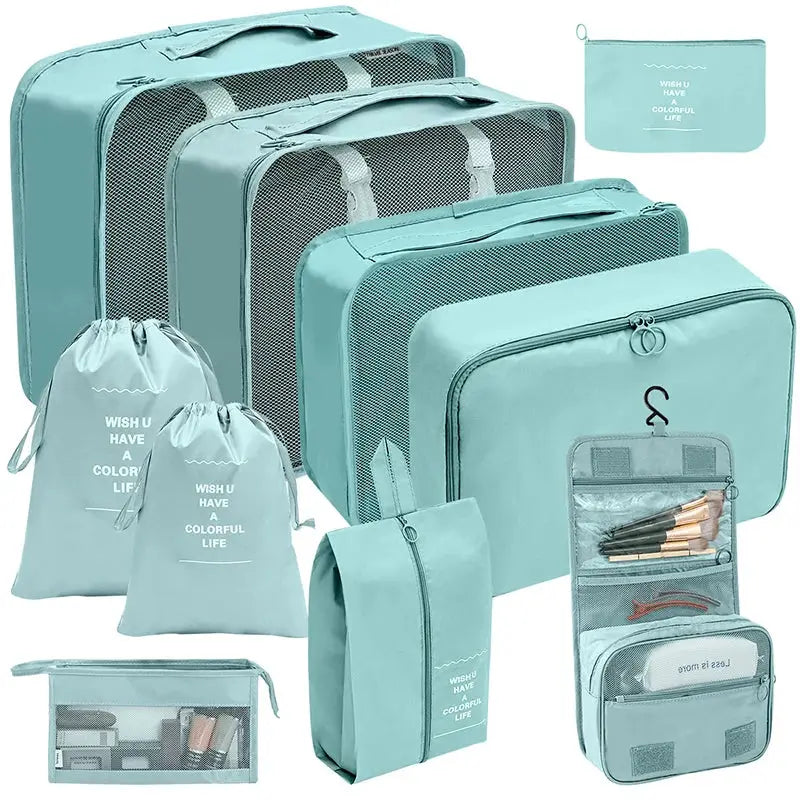 7 To 10 Piece Travel Organizer Set Packing Cubes And Oxford Storage Bags For Luggage Clothes Shoes Wardrobe