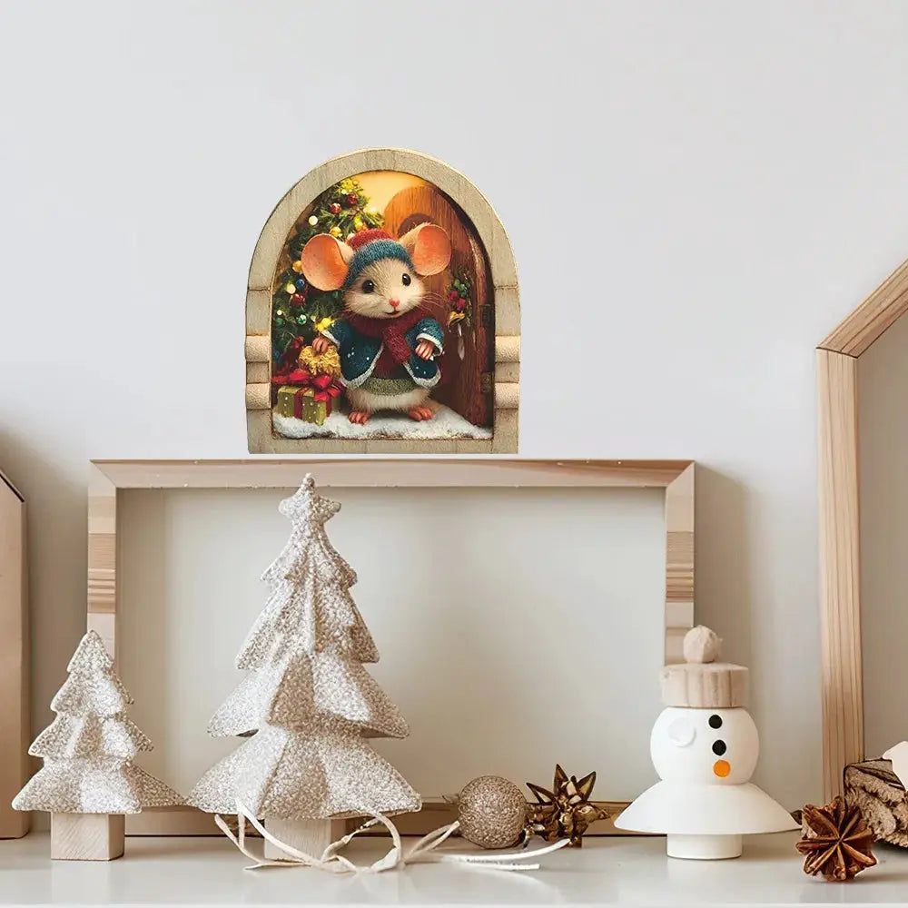 Cute Christmas Small Mouse Wall Stickers Home Decoration Noel Navidad Merry Christmas 2025 Happy New Year 2026