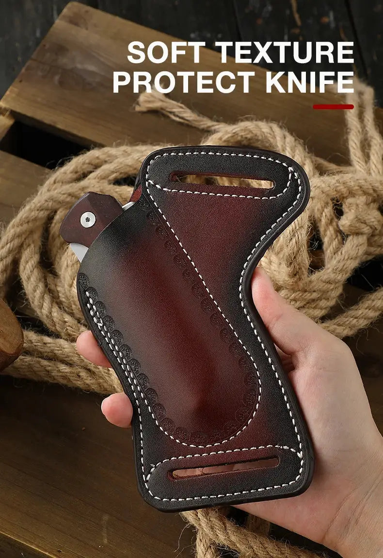 Simples Market brown vintage leather knife holster belt cover for folding knife, cowhide EDC storage