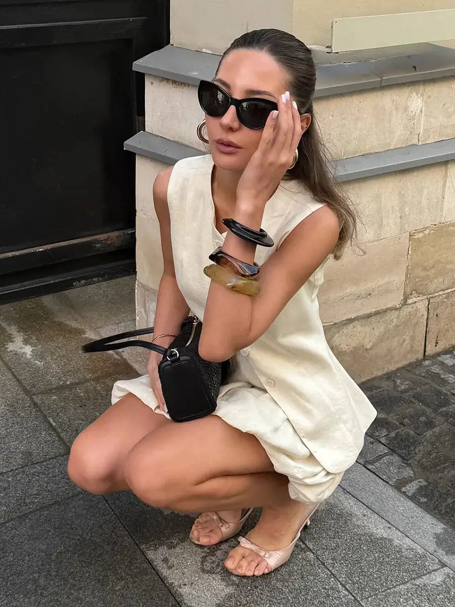 Bornladies Cotton Chic Vest Mini Skirt Set Women Tank Top Summer